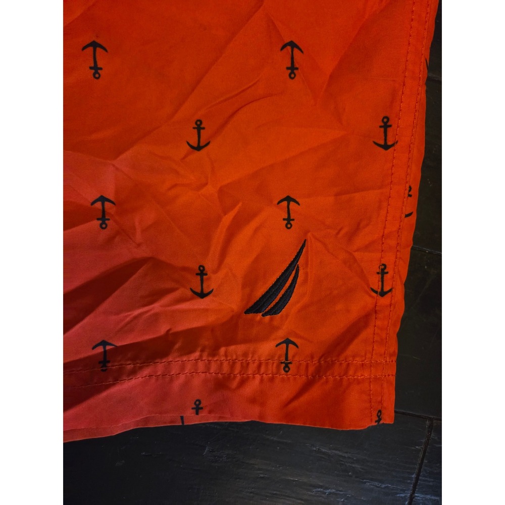 Nautica Mens Orange Anchor Print Swim Trunks Mesh Lined Board Shorts XL - Picture 4 of 5